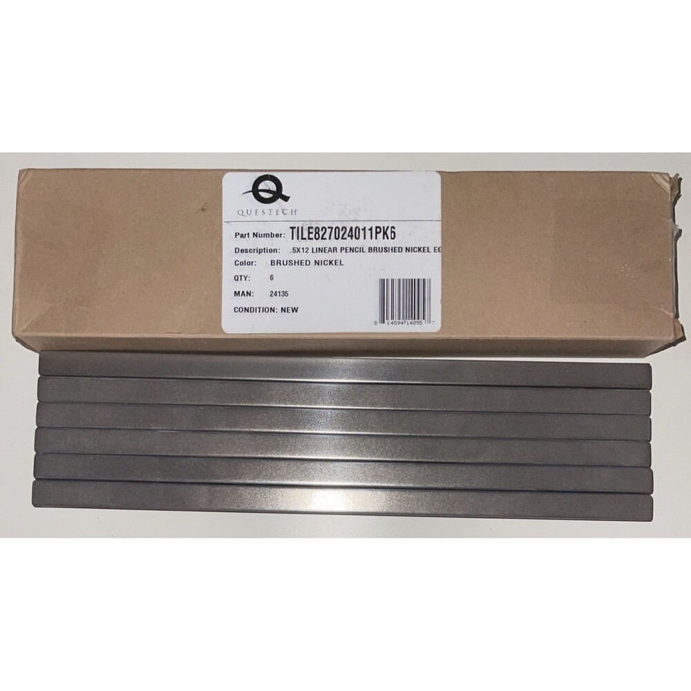 Questech 1/2x12 Linear Pencil Brushed Nickel Tile Trim 6 Pack